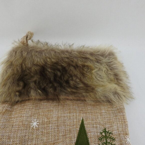New Christmas Stocking Woodsy Deer Fox Faux Fur Tan Rustic 18" - Picture 4 of 5
